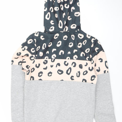 JustHype Womens Grey Pink Leopard Print Pullover Hoodie Size 8