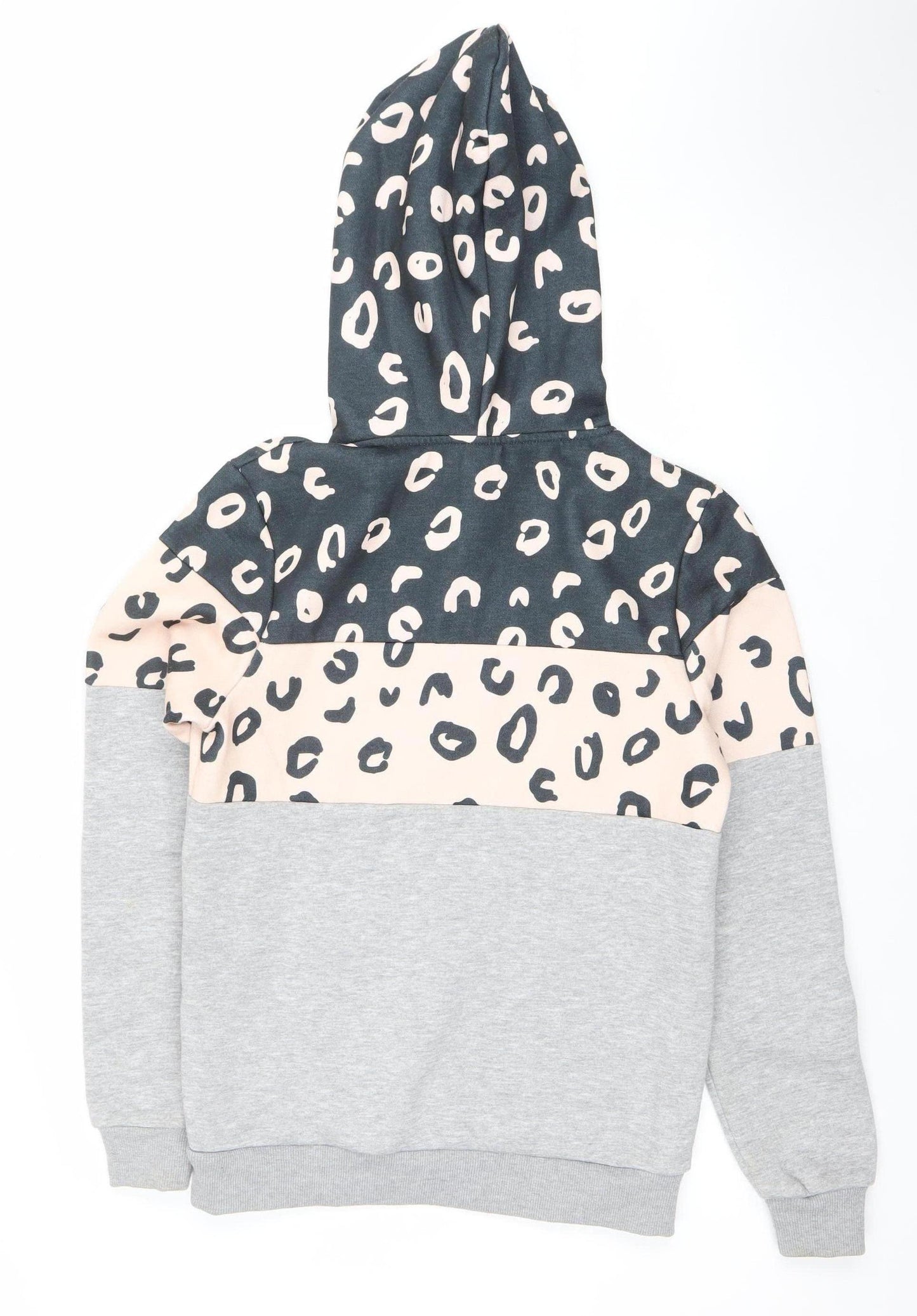 JustHype Womens Grey Pink Leopard Print Pullover Hoodie Size 8