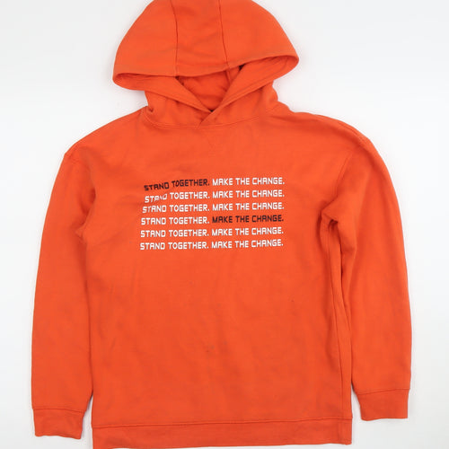 Primark Boys Orange Pullover Hoodie 12-13 Years Graphic Print Cotton Blend