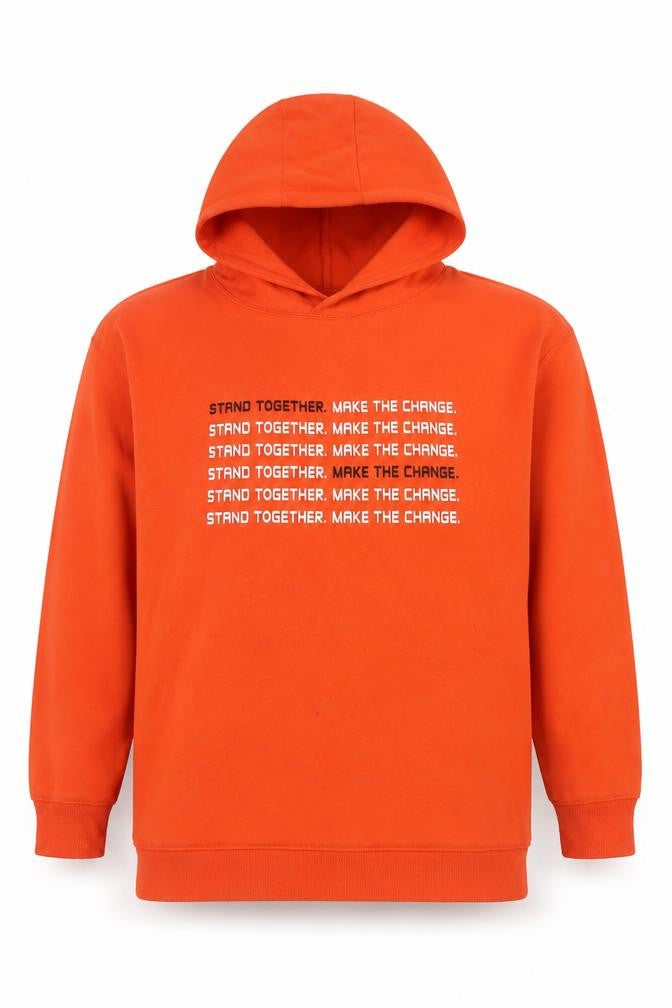 Front view of Primark boys’ orange pullover hoodie 12-13 years graphic print cotton blend