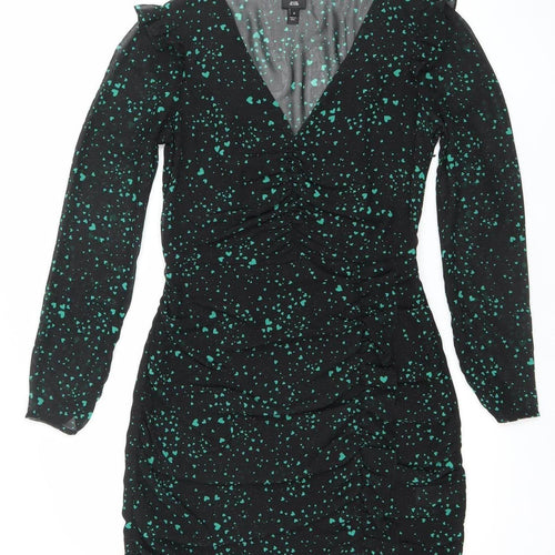 River Island Womens Black Heart Print Bodycon Mini Dress Size 8