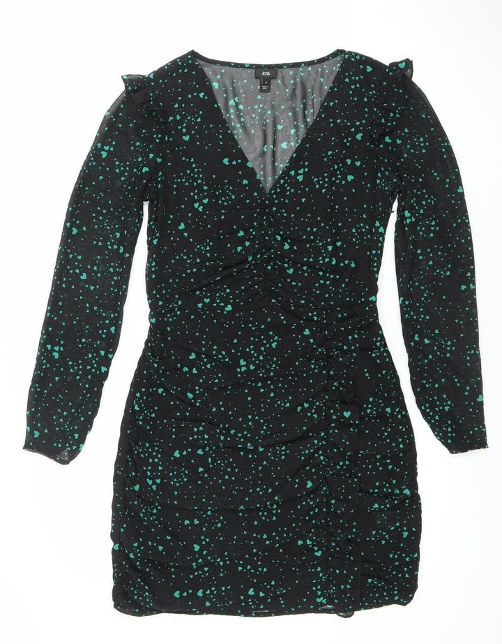 River Island Womens Black Heart Print Bodycon Mini Dress Size 8