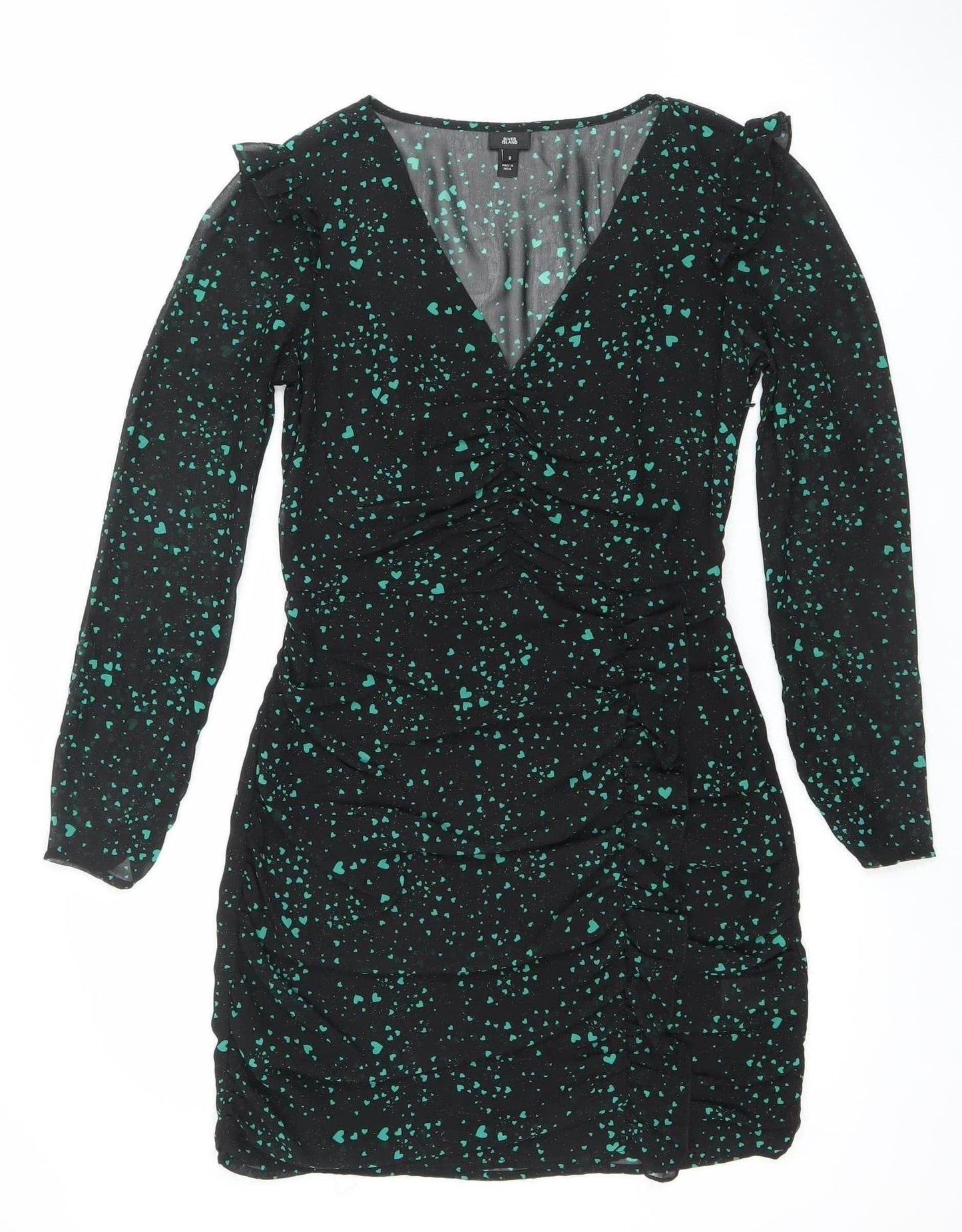 River Island Womens Black Heart Print Bodycon Mini Dress Size 8