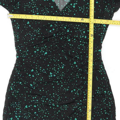 River Island Womens Black Heart Print Bodycon Mini Dress Size 8