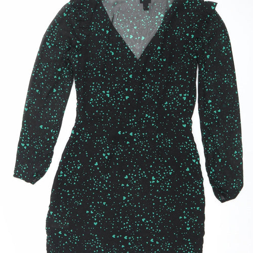 River Island Womens Black Heart Print Bodycon Mini Dress Size 8