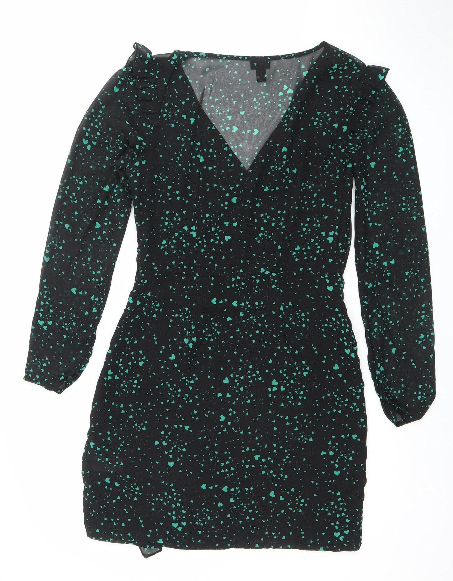River Island Womens Black Heart Print Bodycon Mini Dress Size 8