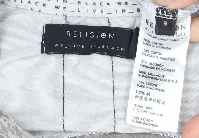 Religion Women’s Grey Cotton T-Shirt Dress Size S Short Sleeve Casual