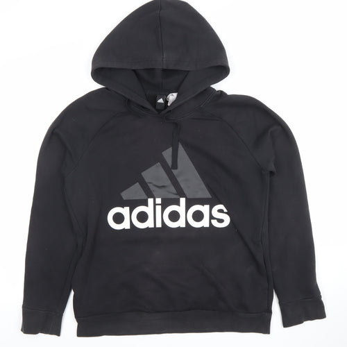 Adidas Womens Black Pullover Hoodie Size L Cotton Blend Logo Sweatshirt