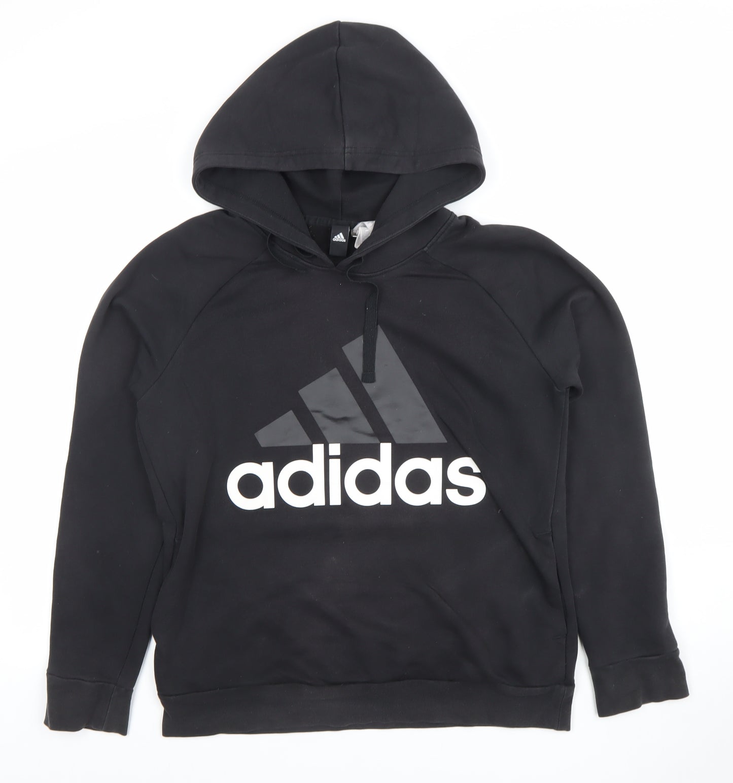 Adidas Womens Black Pullover Hoodie Size L Cotton Blend Logo Sweatshirt