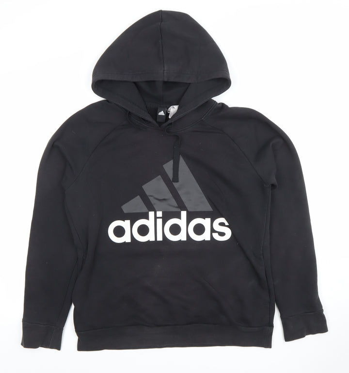 Adidas Womens Black Pullover Hoodie Size L Cotton Blend Logo Sweatshirt