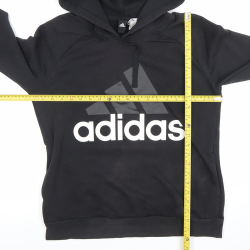 Adidas Womens Black Pullover Hoodie Size L Cotton Blend Logo Sweatshirt
