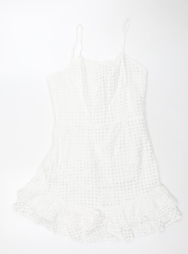 Uniqlo Women’s White Cotton Eyelet Slip Dress Size 12 Summer Casual