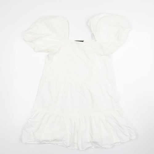 Love That Look Women’s White Puff Sleeve Cotton Short A-Line Dress Size 6