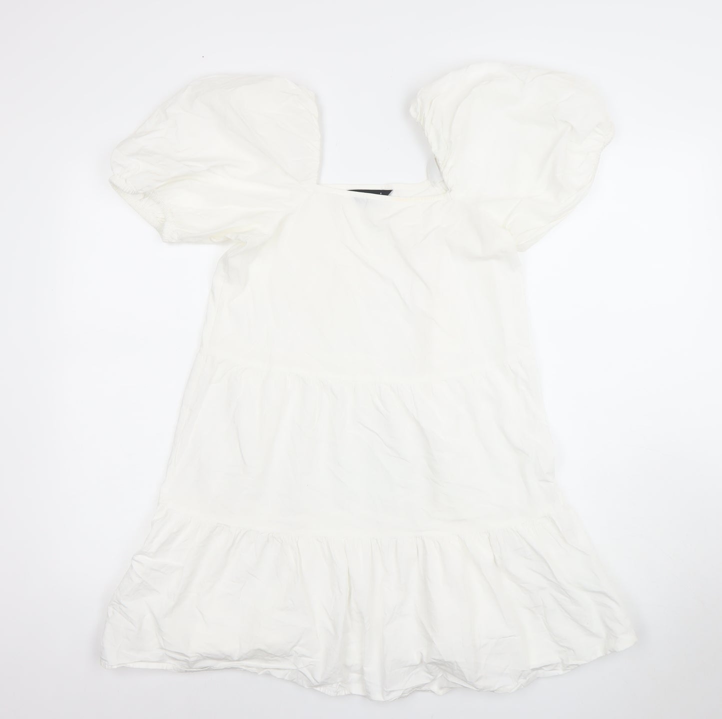 Love That Look Women’s White Puff Sleeve Cotton Short A-Line Dress Size 6