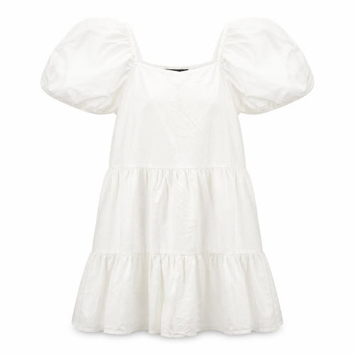 Love That Look Women’s White Puff Sleeve Cotton Short A-Line Dress Size 6