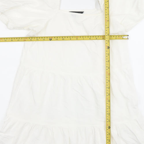 Love That Look Women’s White Puff Sleeve Cotton Short A-Line Dress Size 6