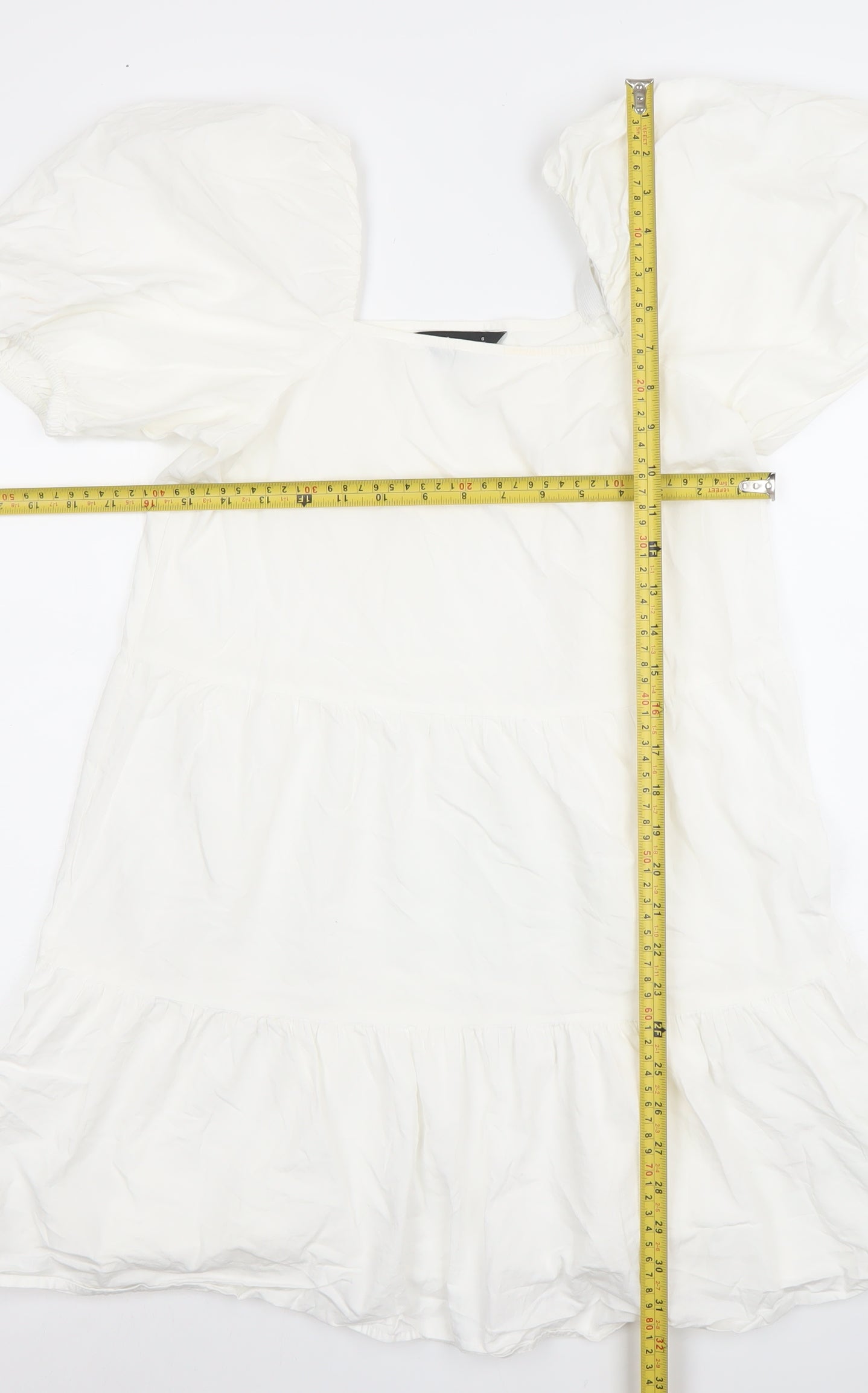 Love That Look Women’s White Puff Sleeve Cotton Short A-Line Dress Size 6