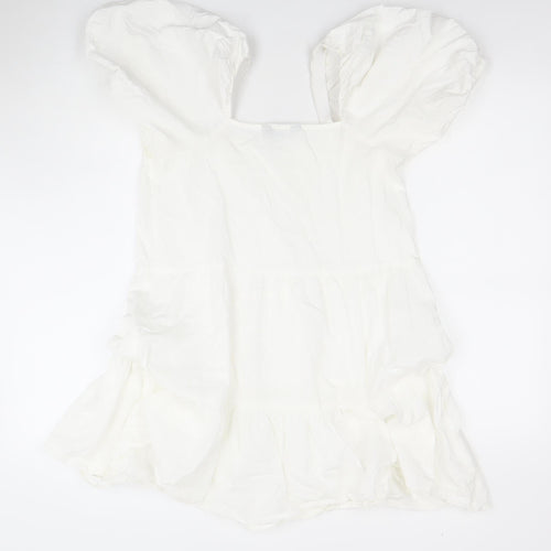 Love That Look Women’s White Puff Sleeve Cotton Short A-Line Dress Size 6
