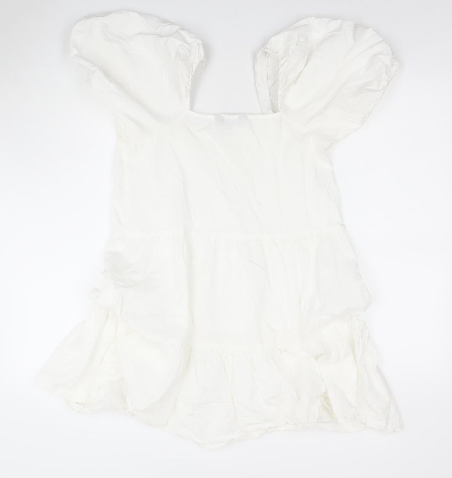 Love That Look Women’s White Puff Sleeve Cotton Short A-Line Dress Size 6