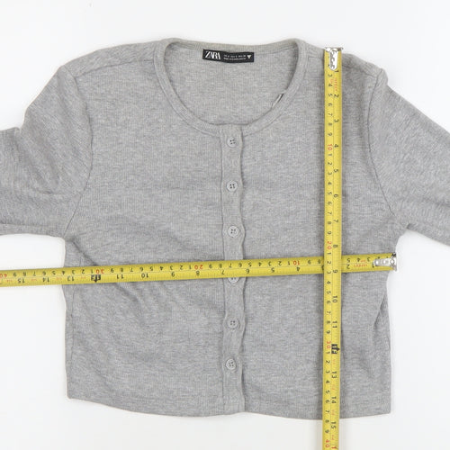 Zara Womens Grey Cropped Button-Up Long Sleeve Top Size S