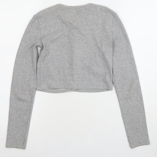 Zara Womens Grey Cropped Button-Up Long Sleeve Top Size S