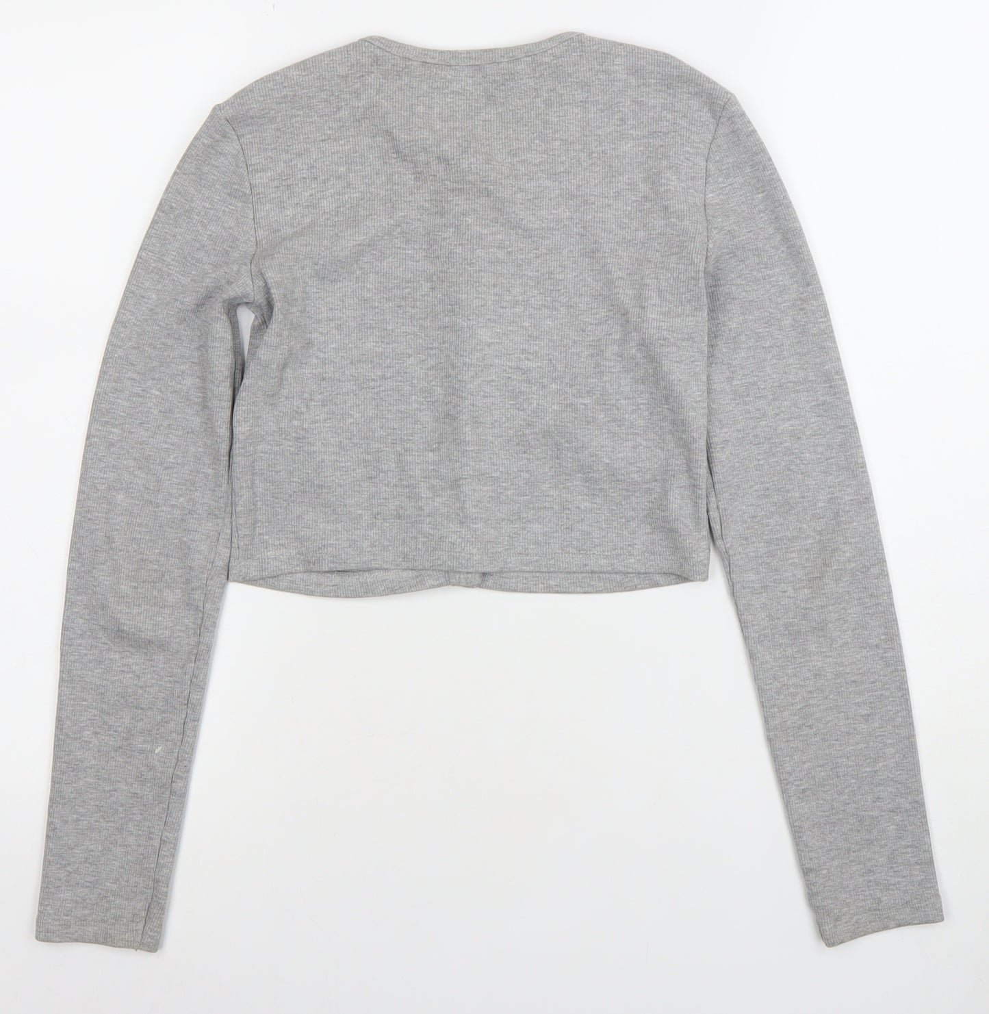 Zara Womens Grey Cropped Button-Up Long Sleeve Top Size S