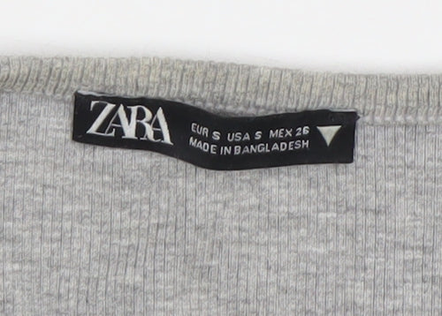 Zara Womens Grey Cropped Button-Up Long Sleeve Top Size S