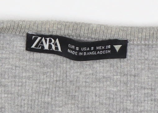 Zara Womens Grey Cropped Button-Up Long Sleeve Top Size S