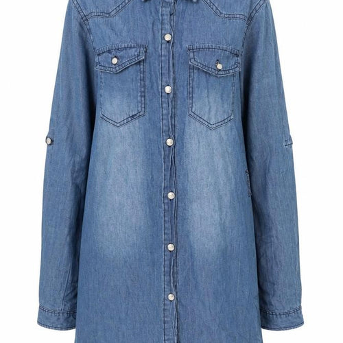 Girl Vivi Women's Blue Denim Shirt Dress S Long Sleeve Casual