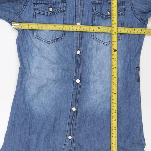 Girl Vivi Women's Blue Denim Shirt Dress S Long Sleeve Casual
