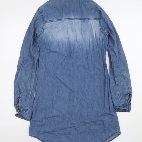 Girl Vivi Women's Blue Denim Shirt Dress S Long Sleeve Casual