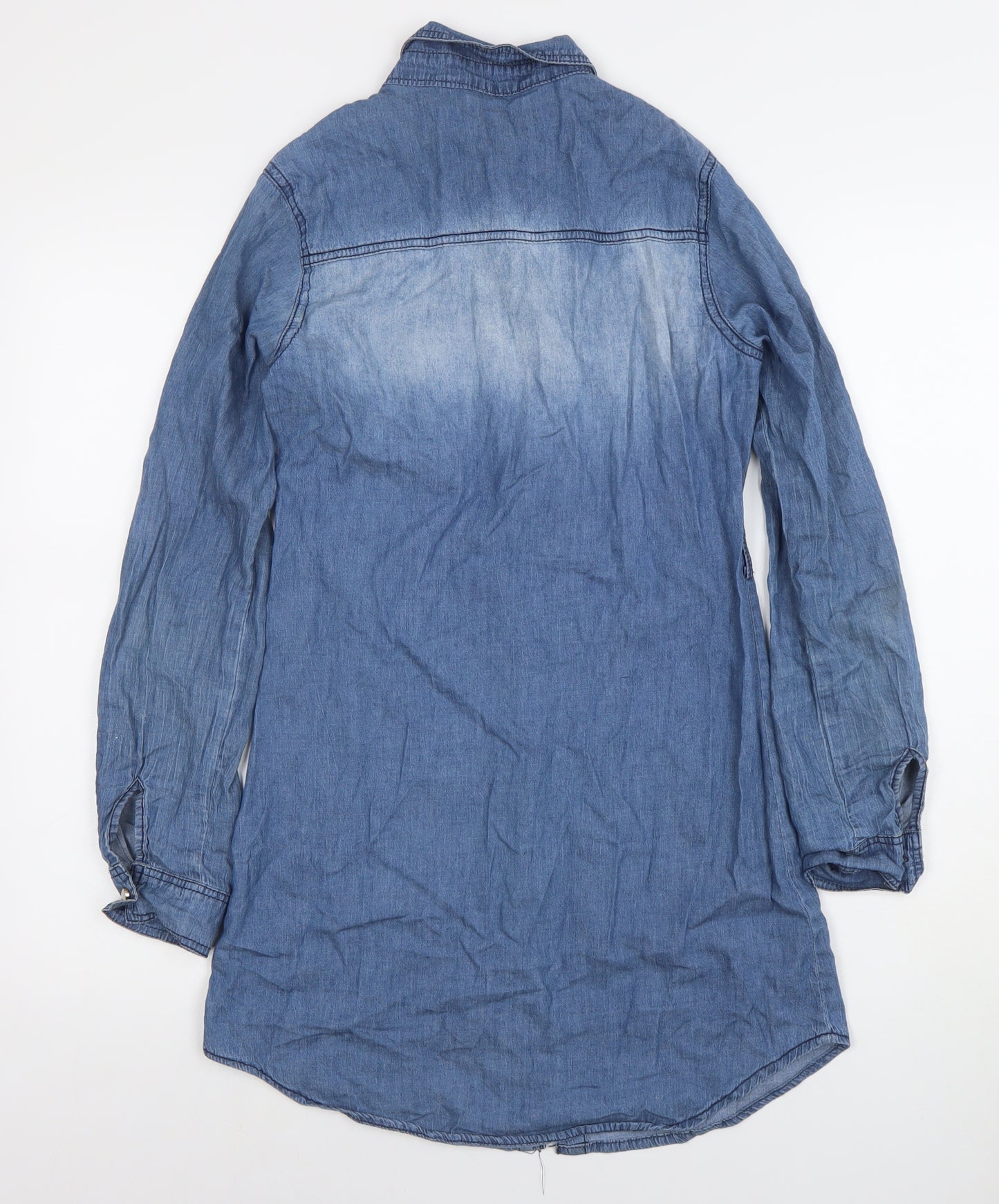 Girl Vivi Women's Blue Denim Shirt Dress S Long Sleeve Casual
