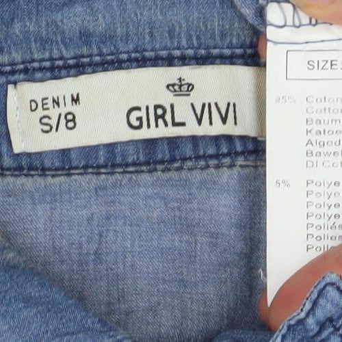 Girl Vivi Women's Blue Denim Shirt Dress S Long Sleeve Casual