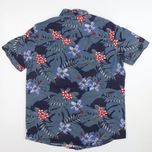 Petrol Industries Men's Blue Floral Hawaiian Regular Fit Shirt M