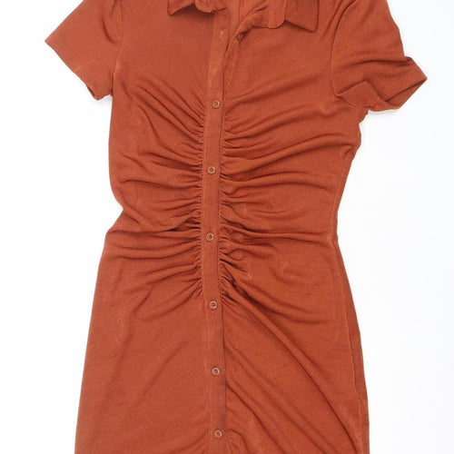 Pull&Bear Women's Brown Short Sleeve Collared Midi Shirt Dress Size S