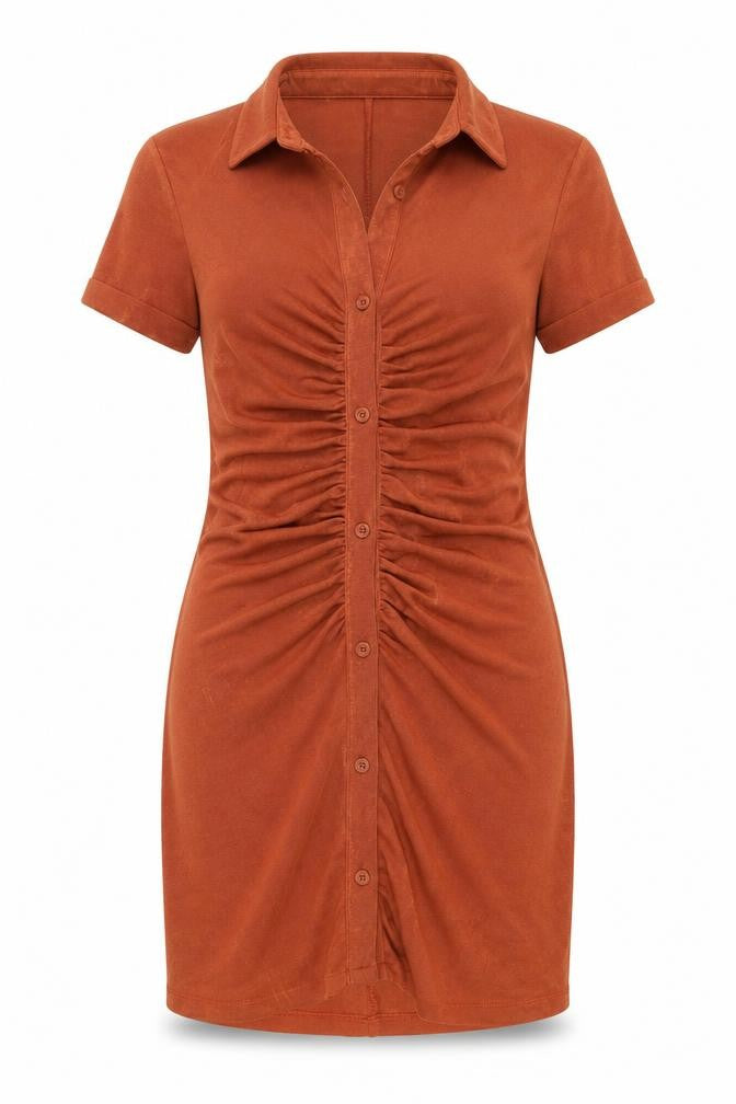 Pull&Bear Women's Brown Short Sleeve Collared Midi Shirt Dress Size S