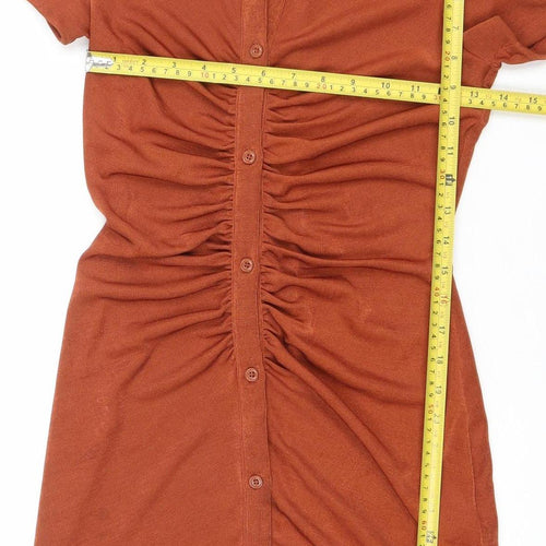 Pull&Bear Women's Brown Short Sleeve Collared Midi Shirt Dress Size S