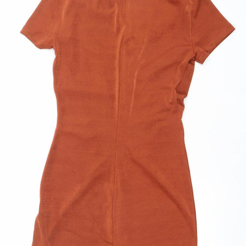 Pull&Bear Women's Brown Short Sleeve Collared Midi Shirt Dress Size S
