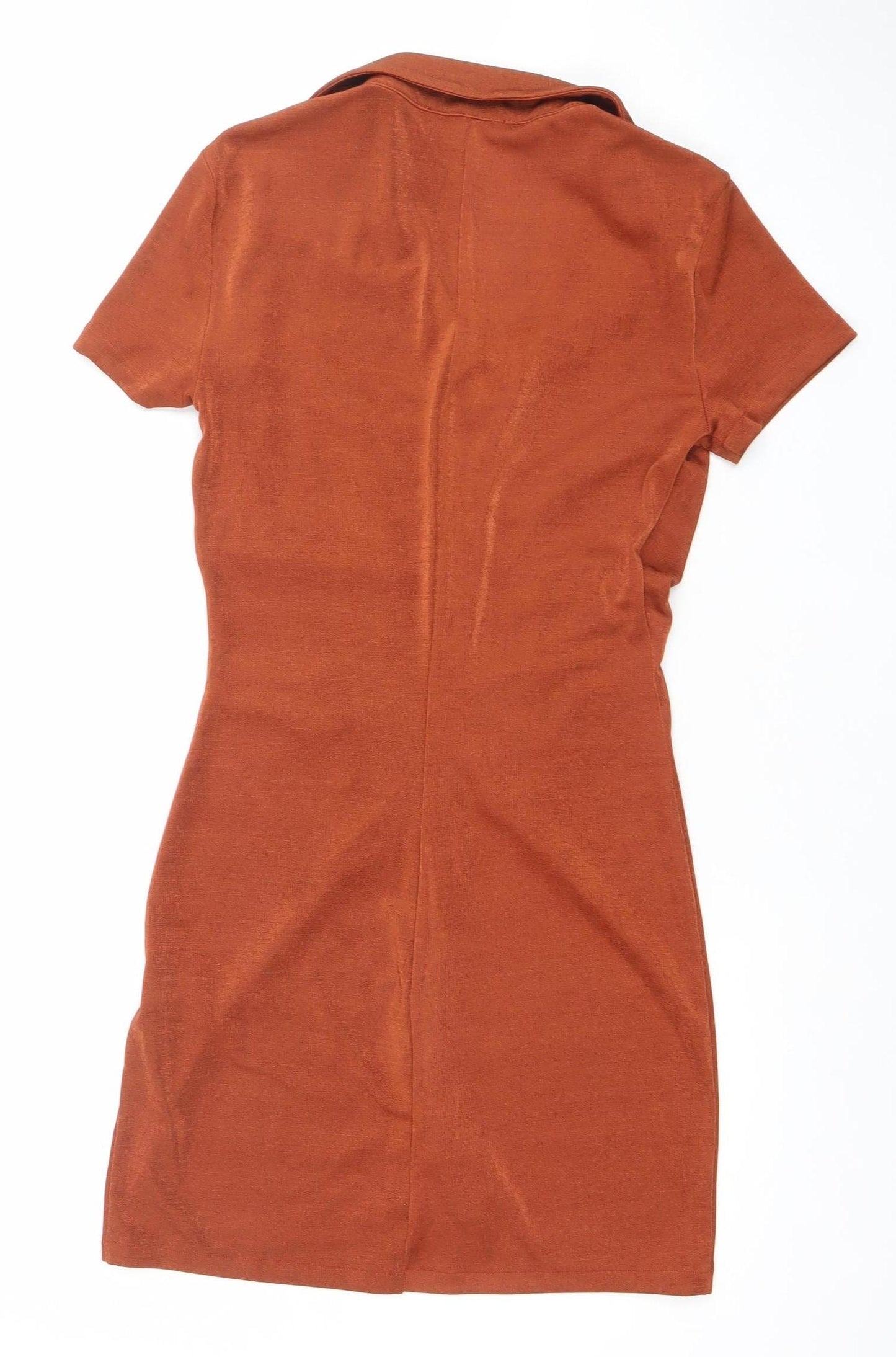 Pull&Bear Women's Brown Short Sleeve Collared Midi Shirt Dress Size S