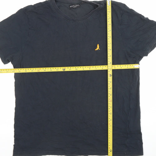 Brave Soul Men’s Black Cotton Crew Neck Short Sleeve T-Shirt Size L