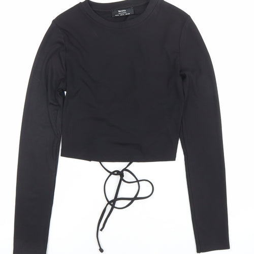 Bershka Women’s Black Cropped Lace Up Long Sleeve Top Size S