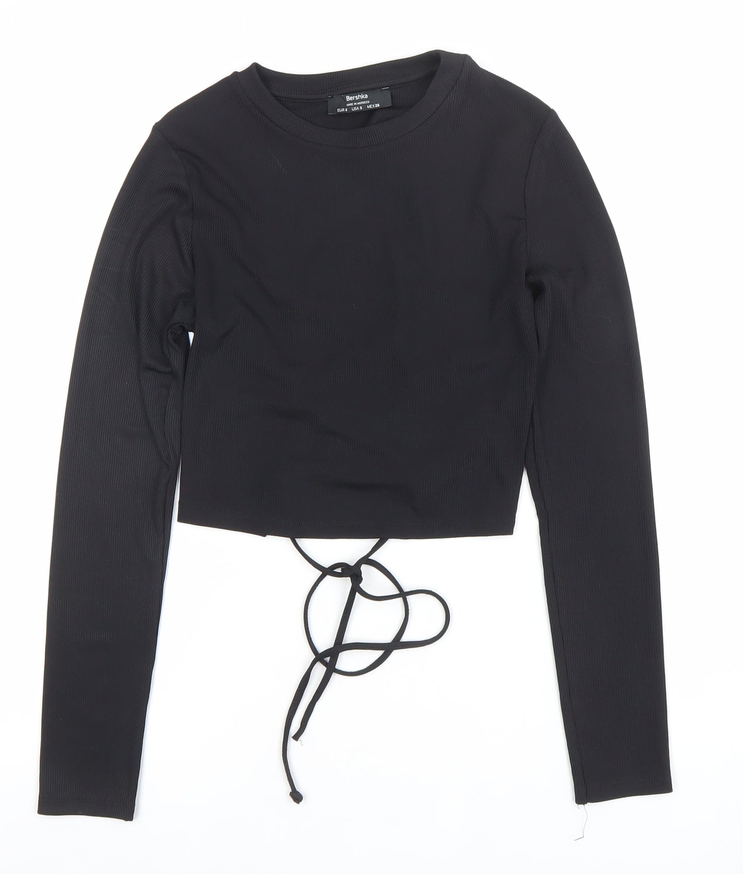 Bershka Women’s Black Cropped Lace Up Long Sleeve Top Size S