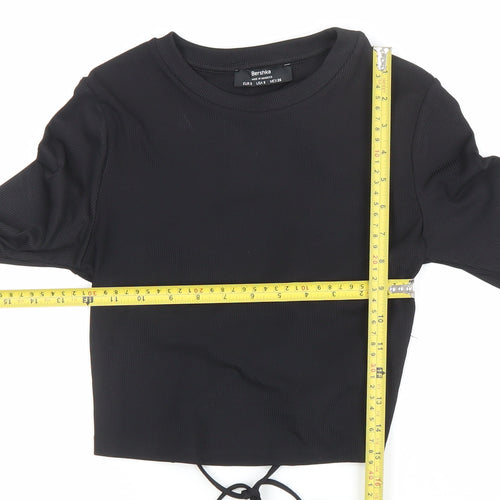 Bershka Women’s Black Cropped Lace Up Long Sleeve Top Size S