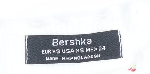 Bershka Womens White Cherry Print Ribbed Short Sleeve T-Shirt XS