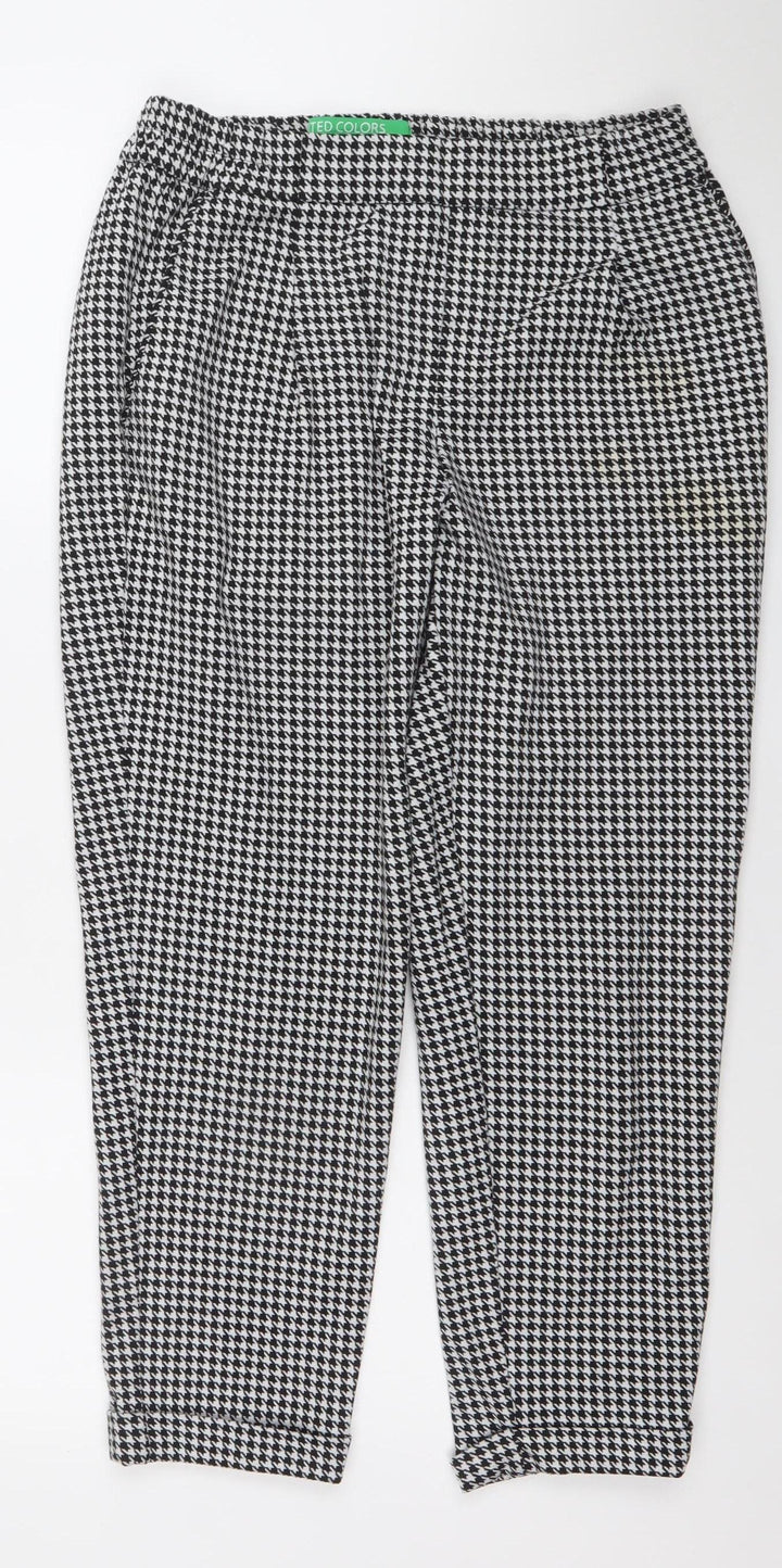 United Colors of Benetton Womens Black Houndstooth Slim Trousers S