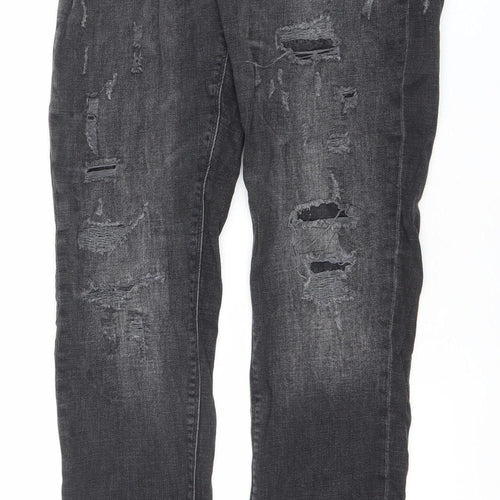 Jack & Jones Men's Black Slim Fit Distressed Denim Jeans 34x34