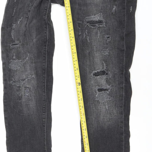 Jack & Jones Men's Black Slim Fit Distressed Denim Jeans 34x34