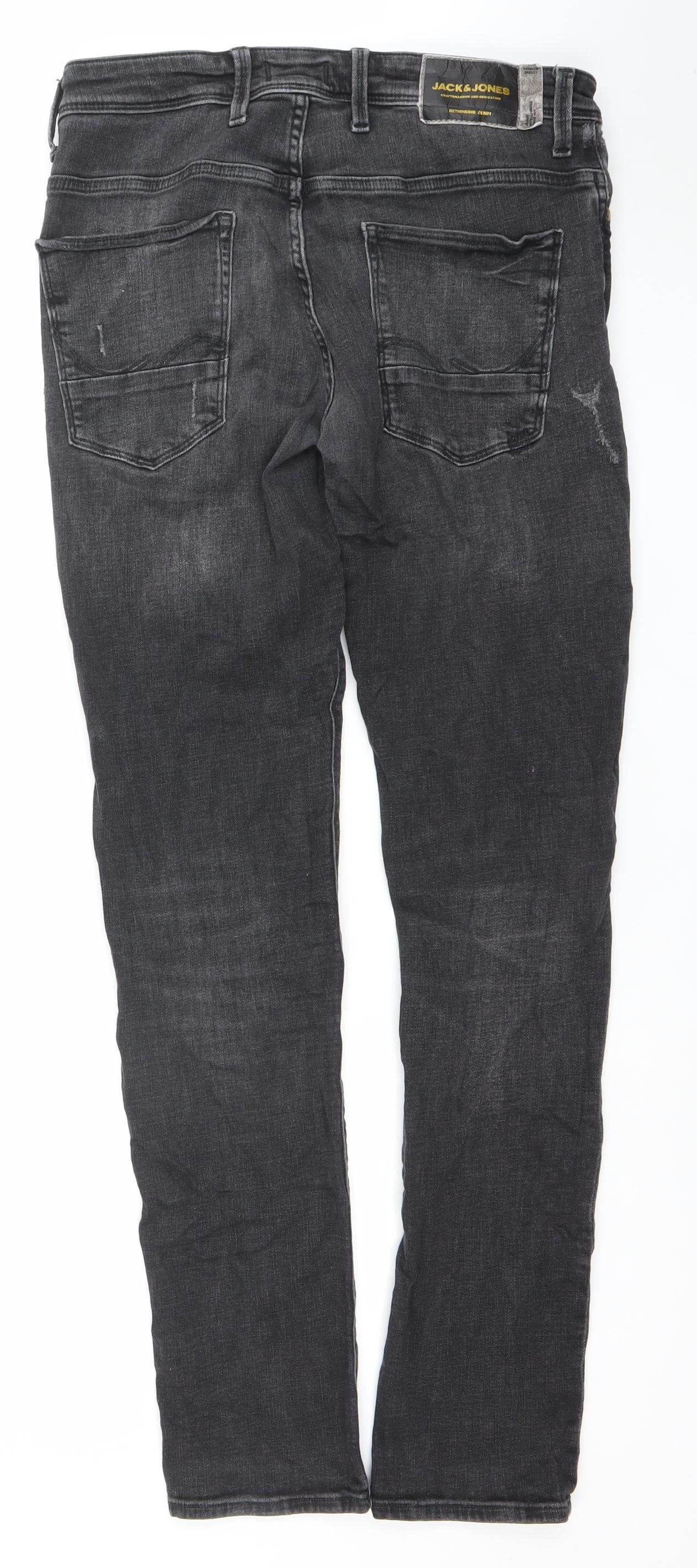 Jack & Jones Men's Black Slim Fit Distressed Denim Jeans 34x34