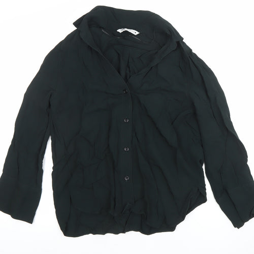 Zara Women's Black Chiffon Long Sleeve Button-Up Shirt Size M