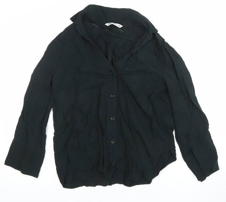 Zara Women's Black Chiffon Long Sleeve Button-Up Shirt Size M